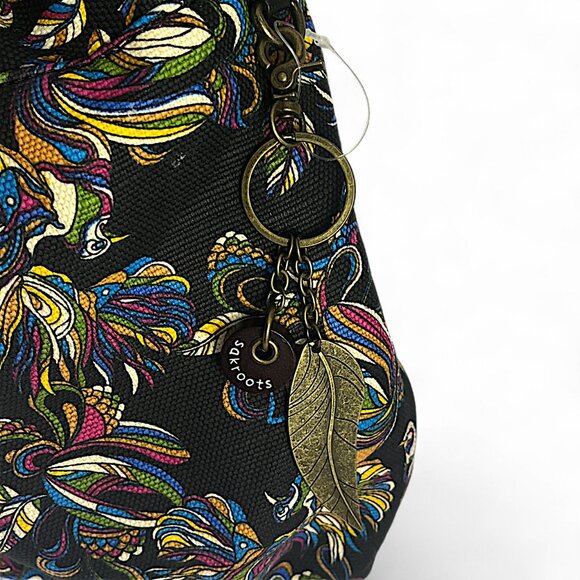 Sakroots Convertible Backpack Shoulder Crochet Stitching Charms Canvas Purse - Picture 8 of 16